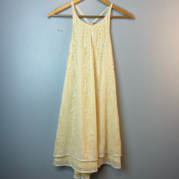 Pink Owl Lace Racer Back Slip Sleeveless Dress Yellow Small - Picture 1 of 7